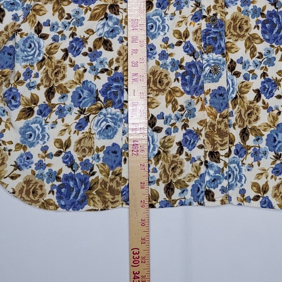 Venezia Corduroy Shirt Women Cotton Floral Button Collar Vtg 90s Cottagecore - Picture 6 of 7